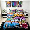 Richhome Stile Graffiti Set di Biancheria da Letto 140x200cm Tema Hip Hop Bambini Set di Biancheria da Letto per Ragazzi Adolescenti Illustrazione, Decorazione per Giovani Parure da Letto Street