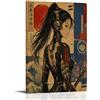 H3B8U2Y5 Samurai femmina cyberpunk Quadro su Tela 24x36in Accento Casa | Città giapponese al neon, Stampa su Tela Parete Galleria, Dettaglio Paesaggio, Camera, Inchiostro Asiatico, 24x36in