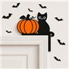 Corinorwe Set di telai decorativi per porta di Halloween, con gatto, zucca e 24 | 1 angolo per porta da 25 x 22 cm e 24 pipistrelli in quattro misure, per telai di porte, pareti, finestre