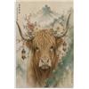 H3B8U2Y5 Mucca dell'altopiano Quadro su Tela 20x30in Decorazione Casa | Peonie e Montagne, Stampa su Tela Ingresso, Dettaglio Paesaggio, Corridoio, Inchiostro Asiatico, Elemento Interno, 20x30in