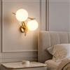 HSLJ1 Applique da parete moderna a doppia sfera, in vetro bianco con attacco E27, ideale per camera da letto, soggiorno, corridoio e ingresso