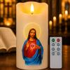 Zymblingst Candela LED, Candele Religiosa Elettrica Cuore di Gesù con Telecomando | candela elettrica alimentata a batteria con timer, Candele cristiane cattoliche per commemorativa chiesa, altare