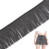 CALFOVERA 1.83 m di Frangia in Finta Pelle Scamosciata con Perline, 13.5cm di Frange in Strass e Pelle per Cucito, Nastri Pizzo per Orli Borse e Abbigliamento Fai da Te (Nero)