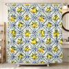 Generic Tenda da doccia con limone, motivo floreale estivo con foglie blu, in poliestere, impermeabile, decorazione per bagno, camera degli ospiti, 152 x 183 cm