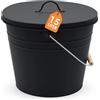 Spetebo Secchio per cenere di zinco, ovale, con manico in legno e coperchio, 15 l, colore nero, per piantare o trasportare, decorazione da giardino, secchio per cenere, secchio per piante e spumanti