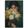 Generic Stampa su tela con pittura ad olio vintage di donna con ranuncolo giallo e fiori, decorazione romantica da parete per camera da letto e soggiorno, 30 x 45 cm