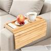 Vyranut Vassoio per bracciolo in legno massiccio, tavolino salvaspazio per snack e bevande, scanalature antiscivolo, include 1 sottobicchiere in legno, organizer per bracciolo del divano