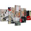 Visario Quadro su tela 5 pezzi XXL 160x80 cm 5515 - Collage di Londra - Tower Bridge, ruota panoramica e cabina telefonica - Set da parete pronto da appendere su telaio in legno