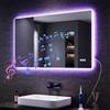 SONNI Specchio da bagno con illuminazione, 120 x 70 cm, specchio LED con Bluetooth e interruttore touch, dimmerabile, senza appannamento, 3 colori di luce regolabili, presa