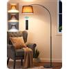EDISHINE Lampada da Terra Altezza Regolabile, LED Dimmerabile, E27 | Lampada da Terra ad Arco, Testa Rotante, Struttura Metallo Regolabile 143-176 cm, Telecomando Magnetico, LED E27 9W