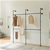 [en.casa] Stand Appendiabiti Industriale da Parete Armadio Aperto Organizzatore Guardaroba a Muro con Barra Asta Porta Abiti in Acciaio 222x201x31 cm Camera da Letto Ingresso - Nero