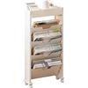 JYCRA Scaffale per Libri a 5 Livelli, Carrello Portaoggetti con Ruote, Organizer per Carta da Ufficio con Ruote, Scaffale Pieghevole e Scalabile per Libri, Scaffale per Libri sulla Scrivania(Beige)