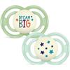 MAM Perfect Night Succhietto 16+ mesi, Set da 2 ciucci, Verde | Si illumina al buio, Con porta ciuccio sterilizzatore, Tettarella extrasottile e flessibile, Silicone SkinSoft, Senza BPA/BPS