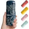 Exllena Borraccia piccola da 250 ml, mini thermos con manico in silicone, 100% a prova di perdite, piccola borraccia in acciaio inox per latte, caffè... perfetta per borsa e in viaggio (stampa blu)