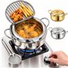 Generic 304 Stainless Steel Deep Fryer Pot with Thermometer and Rack，silver,4.2L | Deep Frying Pot with basket, Japanese Tempura Fryer, Deep‑Body, for Fries Chicken and Stovetop Frying & Crispy Cooking