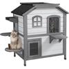 PawHut Casa per gatti 2 piani esterna con tetto apribile Bianco | Recinto in legno resistente alle intemperie per gattini randagi, porta di fuga, piattaforme per saltare