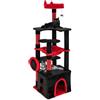 COSTWAY Tiragraffi per Gatto Alto 133 cm Stile Gotico Vampiro, Albero Tiragraffi Gatti con Pali a Corda in Juta, Amaca e Grotta, Cuccia Albero Gatto Rivestito con Giocattolo Ragno, Rosso e Nero