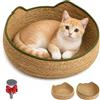 Generico Cuccia per Gatti in Rattan Intrecciato Con Cuscino, Fatta a Mano | Cesta per Gatti in Vimini Morbida E Lavabile, Per Gatti Da Interno E Cani Di Piccola Taglia(Green+blue,L)