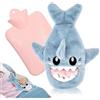 Auirshiky Borsa dell'acqua calda da 1 l con rivestimento soffice, borsa dell'acqua calda per bambini con squalo, peluche 2 in 1, comoda, sicura, a prova di perdite e durevole, calda in inverno