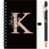 BBTO 1 Set Quaderno con Iniziale per Donna Regali Personalizzati Quaderno Floreale B6 con Penna a Sfera per Natale Compleanno Articoli per Ufficio(Lettera K)