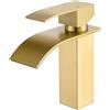 ONECE Rubinetto Bagno Lavabo Cascata Oro, Miscelatore Stile Moderno | Rubinetti Monocomando per Vasca, Acqua Calda e Fredda, Spazzolato Anti-impronta, Acciaio Inox 304