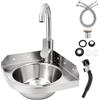 Hocomay Lavelli angolari in acciaio inox con rubinetti per acqua calda e fredda | Lavaggio a Parete Triangolare, Salvaspazio, Piccolo Lavandino Singola Ciotola da Cucina Commerciale per Barche, Ristoranti