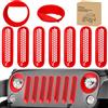 Nilight Inserti per griglia anteriore per Jeep Wrangler, set di inserti in rete e copertura per fari per JK JKU Unlimited Sports Sahara Freedom Rubicon 2007-2018, accessori esterni a clip, rosso, 9