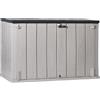 TOOMAX Stora Way Plus XL Baule da 1270L portattrezzi effetto legno grigio talpa/antracite in plastica resistente 145x85x124,5h, porta bidoni spazzatura, chiusura a chiavistello, ideale per giardino