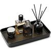 Pottify Vassoio da bagno da 25,4 cm x 15,4 cm x 2,5 cm, vassoio decorativo in ceramica per comò, WC, profumi, spugne, portasapone, dispenser per piano di lavoro della cucina, strisce dorate