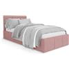 Muralo Letto Imbottito con Contenitore 90x200 cm - Rosa | Letto matrimoniale o singolo con rete a doghe e vano contenitore, rivestimento in velluto resistente, testiera trapuntata,
