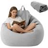 CAIEJSAEN Fodere per pouf lavabile, XL Bean Bag per adulti, grigio, per esterni e soggiorno, 100 x 120 cm, senza imbottitura (grigio chiaro)