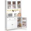 Blishom Credenza Alta da Cucina,Mobile Dispensa,Armadio da Cucina,Bianco | Armadio da cucina con vetrina e piani di lavoro, 6 ante, 2 cassetti, ripiano aperto e 5 ganci, 100 x 38 x 180 cm