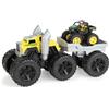 John Deere Monster Treads Rev and Roar Semi Playset - Giocattolo Monster Truck con effetto sonoro del motore rotante, rimorchio rimovibile e mini trattore, giocattolo Monster Truck per 3 anni