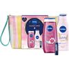 Beiersdorf NIVEA Holiday Spirit - Set regalo per la cura con i preferiti Nivea, confezione regalo con doccia curativa, lozione per il corpo, labello e beauty case
