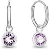 DTPsilver Orecchini Pendenti a Cerchio Argento 925 con Brillantini di Cristallo Colorati - Orecchini Cerchio Donna - Spessore : 1.5 mm - Diametro: 14 mm