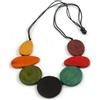 Avalaya Collana lunga multicolore con perline ovali e rotonde in legno geometrico, lunghezza 80 cm, regolabile