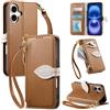LIAOCY A Tracolla Custodia per Ulefone Note 23, Flip Cover con Portafoglio e Cerniera in Pelle PU[Fibbia Magnetica a Foglia], Anticaduta con Supporto, Brown.