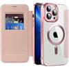 IMEIKONST Cover Magnetica per iPhone 13 Pro Max con Slot per Carte, [Compatibile con MagSafe] [Blocco RFID] Custodia Portafoglio Flip Antiurto Trasparente Case per iPhone 13 Pro Max. Rosa JDCX