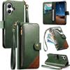 LIAOCY Cover a Libretto per Ulefone Note 23, Custodia Portafoglio con Cerniera in Pelle PU[Stile Business], Cover Anticaduta con Supporto, Green.