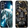 DiaryTown 2 Cover per Samsung S21 FE Case, TPU Silicone Morbida Custodie Galaxy S21 FE Nero con Bello Disegno Motivi Antiurto Protettivo Cover Gomma Ultra Sottile - Lupo & Leone d'oro