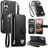 LIAOCY Portafoglio Custodia per Ulefone Note 23, A Tracolla Flip Cover in Pelle PU con Motivo a Cuore【Fibbia Magnetica】, Anticaduta con Supporto, Black.