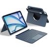 HOU Cover con tastiera per iPad Air 11″, Air 5/4 e Pro 11″ 1/2/3/4 gen | 360° rotante, rimovibile, stand regolabile, verticale/orizzontale, portastilo, trackpad, retroilluminata, cover 360°, Blu