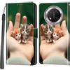 PHINIENLAND Cover per Honor Magic7 Lite custodia portafoglio Gatto | 3 scomparti carte, 1 tasca banconote, Chiusura magnetica, Supporto, Pelle PU flip cover per Honor X60 Pro / X9c