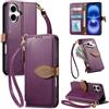LIAOCY A Tracolla Custodia per Ulefone Note 23, Flip Cover con Portafoglio e Cerniera in Pelle PU[Fibbia Magnetica a Foglia], Anticaduta con Supporto, Purple.
