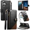 LIAOCY Cover a Libretto per Ulefone Note 23, Custodia Portafoglio con Cerniera in Pelle PU[Stile Business], Cover Anticaduta con Supporto, Black.