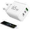 Generic Caricatore da muro 65W - Caricatore USB multiporta con 2 porte Power Delivery e 1 USB standard, design compatto e potente | Caricabatterie da parete per viaggi e uso quotidiano con telefoni,
