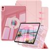 KVTVOU Custodia per iPad 11a (A16)/10a generazione (2025/2022), rosa | Portapenne, supporto pieghevole a Y, formato verticale/orizzontale, pannello posteriore magnetico rimovibile e trasparente