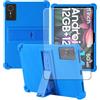 CongJiaLingXi Custodia per tablet DEERTiME E15 10.1 Pollici + Vetro Temperato Pellicola Protettiva,Antiurto Custodia Protezione Silicone Case Soft Cavalletto per Tablet Cover, Blu