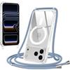 Jrkvniv Cover per iPhone 18 Pro Max/iPhone 17 Pro Max con Cordino, Blu | Magnetica Trasparente Cover, Compatibile con Magsafe, Sottile Silicone TPU Antiurto Custodia con Collana Laccio Rimovibile