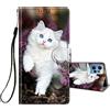 HopMore Cover per Xiaomi Redmi Note 12 4G (Non per 5g) Custodia a Libro in Pelle PU Portafoglio Disegni per Ragazze Donne Ragazzi, Case Custodie Antiurto Flip Case per Redmi Note 12 4G, Gatto Bianco